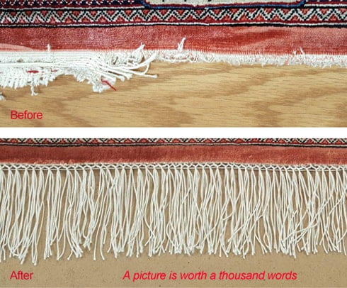 Repairing silk rugs Silk rug fringe repair